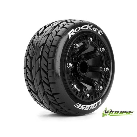 052864-Tires 1/10 ST-Rocket soft + rim 2.8" Black Louise RC