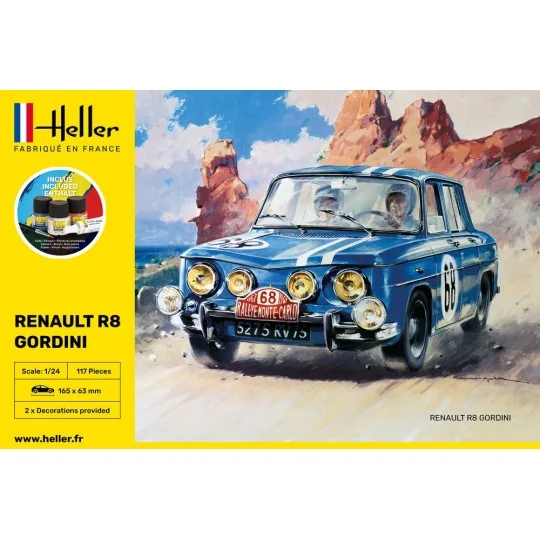 Renault R8 Gordini 1/24 Heller + glue and paints Heller HEL-56700 - 2 HEL-56700-Renault R8 Gordini 1/24 Heller + glue and paints - HEL-56700