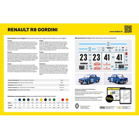 HEL-56700-Renault R8 Gordini 1/24 Heller + colle et peintures