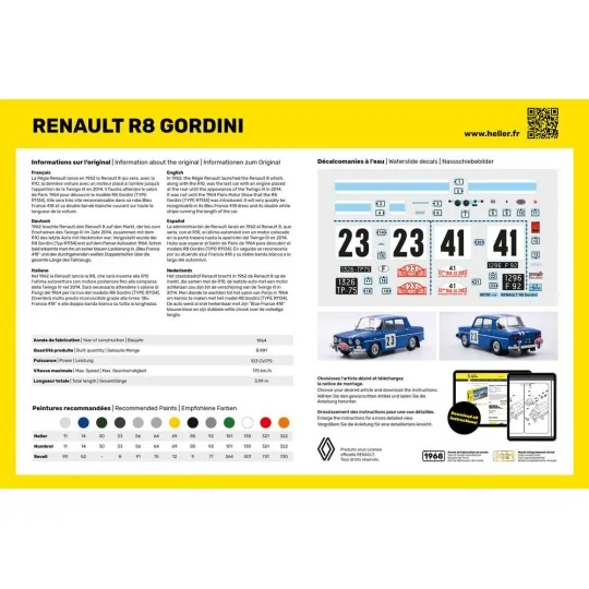 Renault R8 Gordini 1/24 Heller + glue and paints Heller HEL-56700 - 3 HEL-56700-Renault R8 Gordini 1/24 Heller + glue and paints - HEL-56700