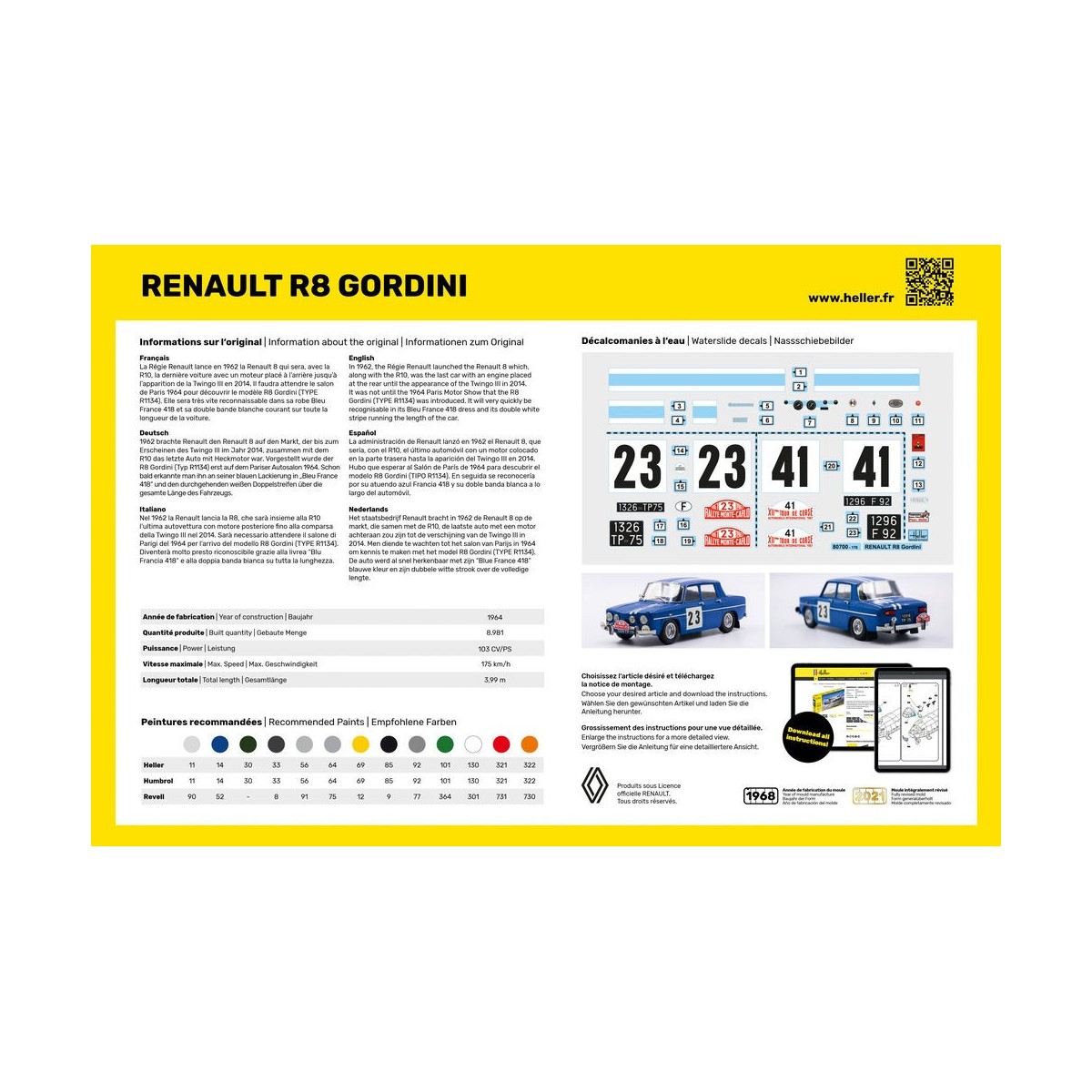 Renault R8 Gordini 1/24 Heller + glue and paints Heller HEL-56700 - 3 Renault R8 Gordini 1/24 Heller + glue and paints Heller HEL-56700 - 3