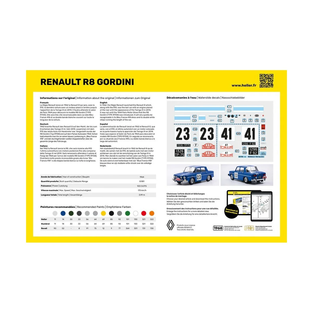 Renault R8 Gordini 1/24 Heller + glue and paints Heller HEL-56700 - 3 Renault R8 Gordini 1/24 Heller + glue and paints Heller HEL-56700 - 3