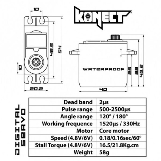 KN-2113LVWP-Servo 21kg - 0.16 s waterproof gear metal Konect 2113LVWP