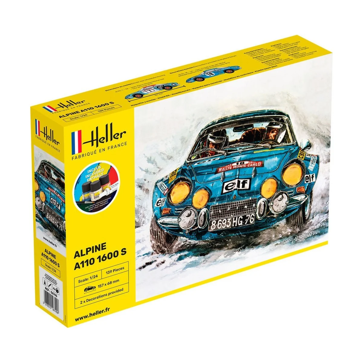 Alpine A110 1600 S 1/24 Heller + glues and paints Heller HEL-56745 - 1 Alpine A110 1600 S 1/24 Heller + glues and paints Heller HEL-56745 - 1