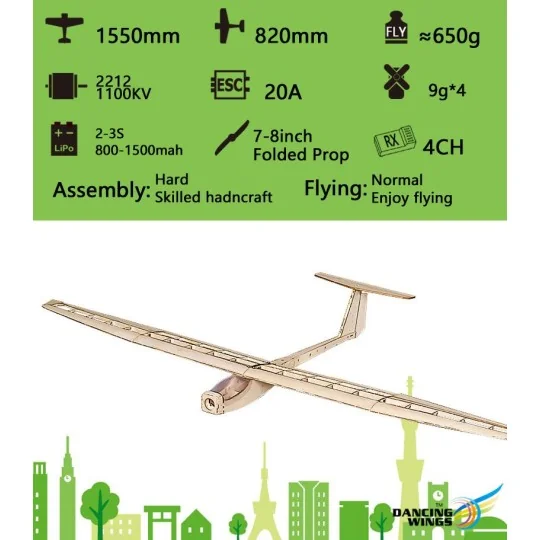 Griffin glider 1550mm kit balsa DW Hobby DW Hobby - Dancing Wings Hobby F1501C - 4 F1501C-Griffin glider 1550mm kit balsa DW Hobby - F1501C
