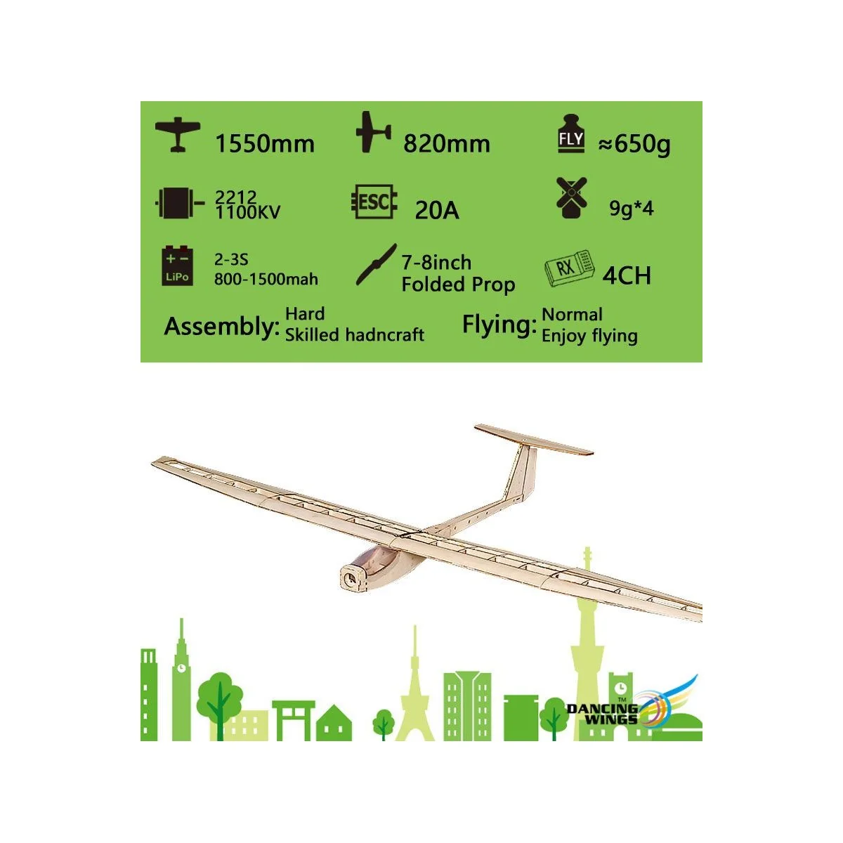 Griffin glider 1550mm kit balsa DW Hobby DW Hobby - Dancing Wings Hobby F1501C - 4