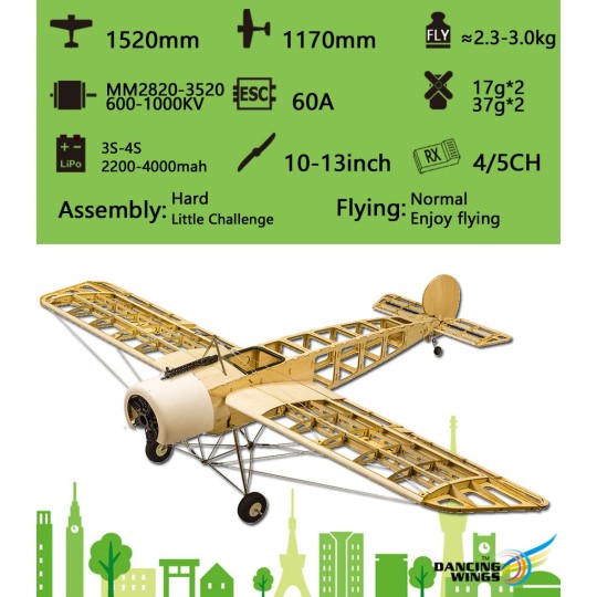 S2401-Fokker E 1.52m S24 Kit balsa DW Hobby - S2401