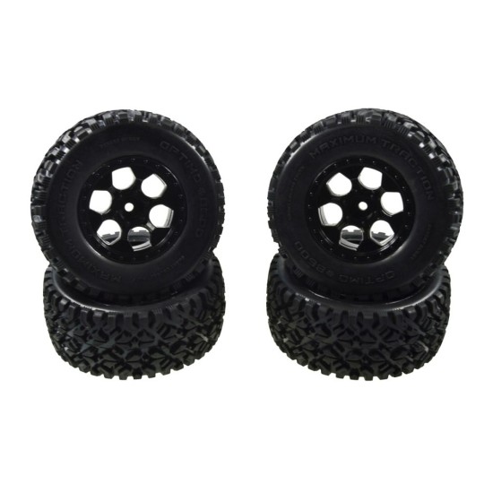 500900113-Short race X 10 black wheels, 1/10 (4) Carson