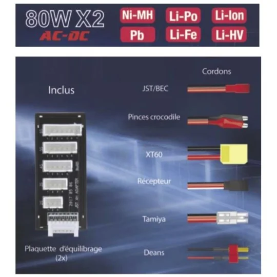 T1248-Chargeur Wizard 2X 80Wx2 AC/DC T2M - T1248