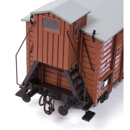 56002-OcCre 56002 Covered Freight Wagon with Guardhouse 1/32 Scale Wood and Metal Construction Kit