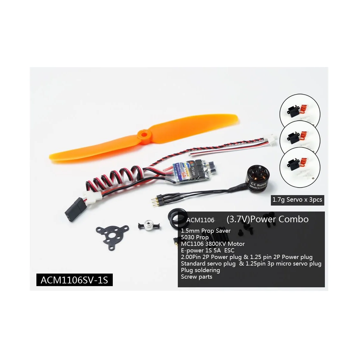 Indoor motorization Kit BLS 1106 + ESC 1S + propeller + 3 servos DW hobby DW Hobby - Dancing Wings Hobby ACM1106SV-1S - 1 Indoor motorization Kit BLS 1106 + ESC 1S + propeller + 3 servos DW hobby DW Hobby - Dancing Wings Hobby ACM1106SV-1S - 1