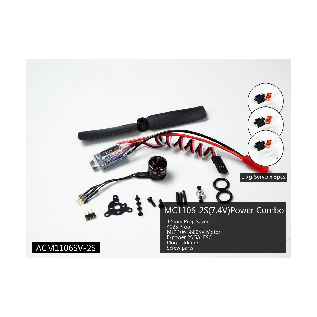 Kit motorisation indoor moteur bls 1106 + ESC 2S + hélice + 3 servos DW Hobby DW Hobby - Dancing Wings Hobby ACM1106SV-2S - 1