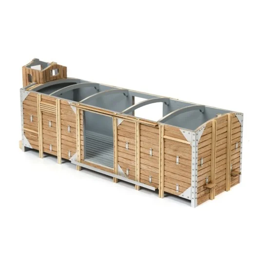 56002-OcCre 56002 Covered Freight Wagon with Guardhouse 1/32 Scale Wood and Metal Construction Kit