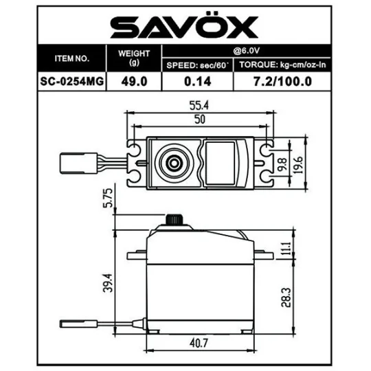 SC-0254MG+-Servo SC-0254MG+ 7.2kg 0.14s Savox