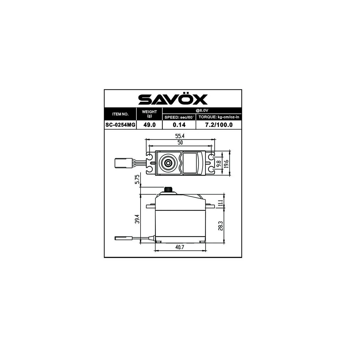 Servo SC-0254MG+ 7.2kg 0.14s Savox Savox SC-0254MG+ - 2