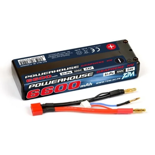 T1366002C-Li-Po 6600mAh 100C 2S HV 7.6V coqué (Dean) T2M