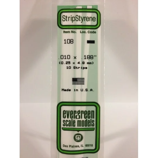 S1370108-Baguette 0.25x4.8x350mm Ref : 108 - Evergreen - S1370108