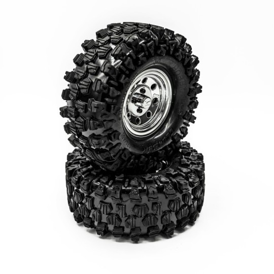 HT-SU1802002-Crawler Tires 1.9 Climber - Bedlock Chrome Rims 1/10 - Hobbytech