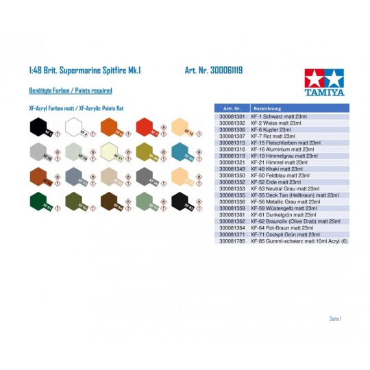 61119-Plane Spitfire Mk.I Supermarine 1:48 Tamiya