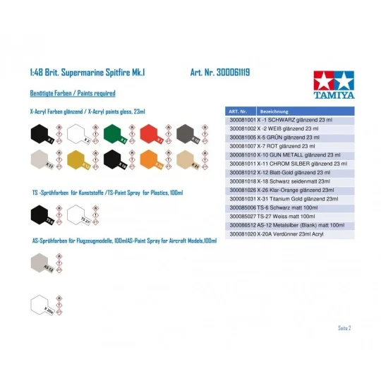 61119-Plane Spitfire Mk.I Supermarine 1:48 Tamiya - 61119