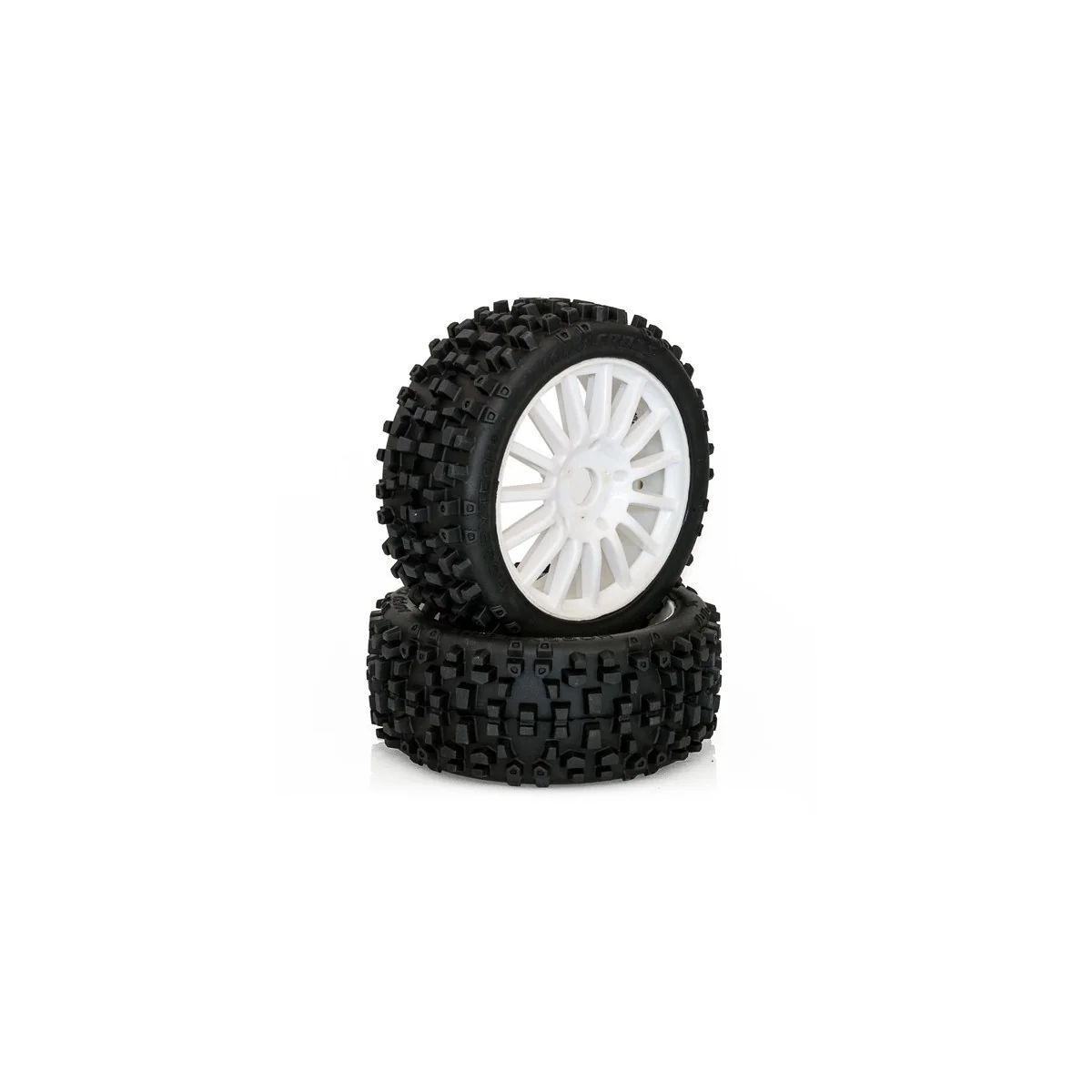 Maxi Cross tires on White rims TT 1/8 Hobbytech Hobbytech HTR-T458 - 2 Maxi Cross tires on White rims TT 1/8 Hobbytech Hobbytech HTR-T458 - 2