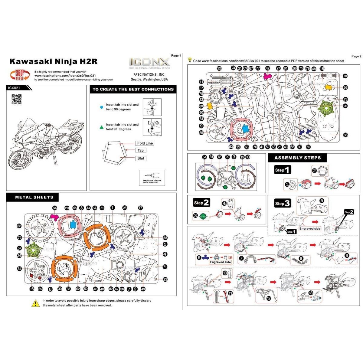 Kawasaki Ninja H2R Motorcycle Premium Series Metal Earth Metal Earth ICX021 - 7