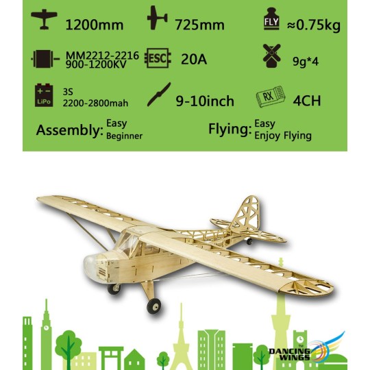 S2301-Piper J-3 1200mm S23 Balsa Kit DW Hobby