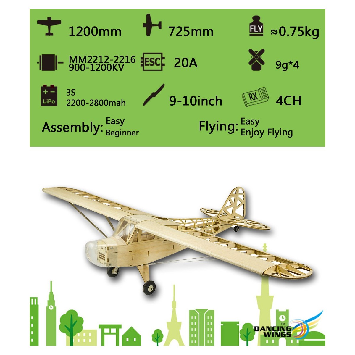 Piper J-3 1200mm S23 Kit balsa DW Hobby DW Hobby - Dancing Wings Hobby S2301 - 10