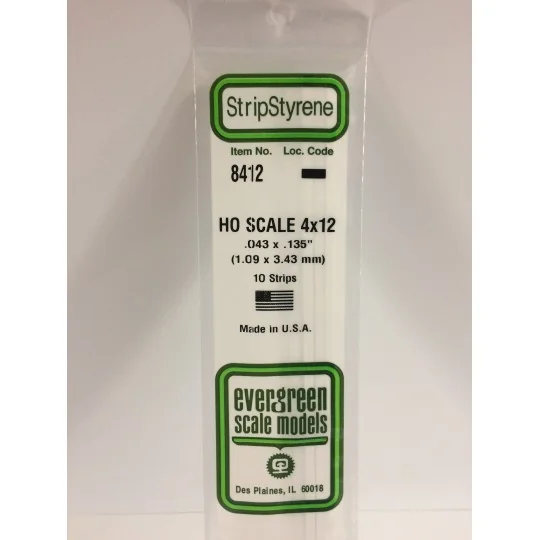 Wand HO 1.1x3.4x350mm Ref: 8412 - Evergreen - S1378412 S1378412-HO strip 1.1x3.4x350mm Ref: 8412 - Evergreen - S1378412
