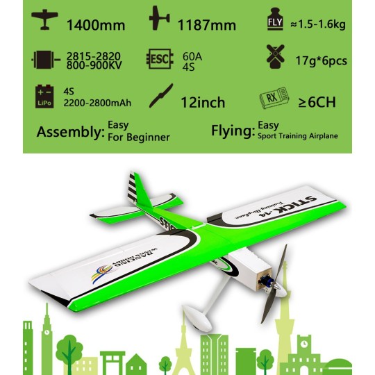 TCG1401-Stick-14 3D 1.40m T14 Kit ARF balsa DW Hobby - TCG1401