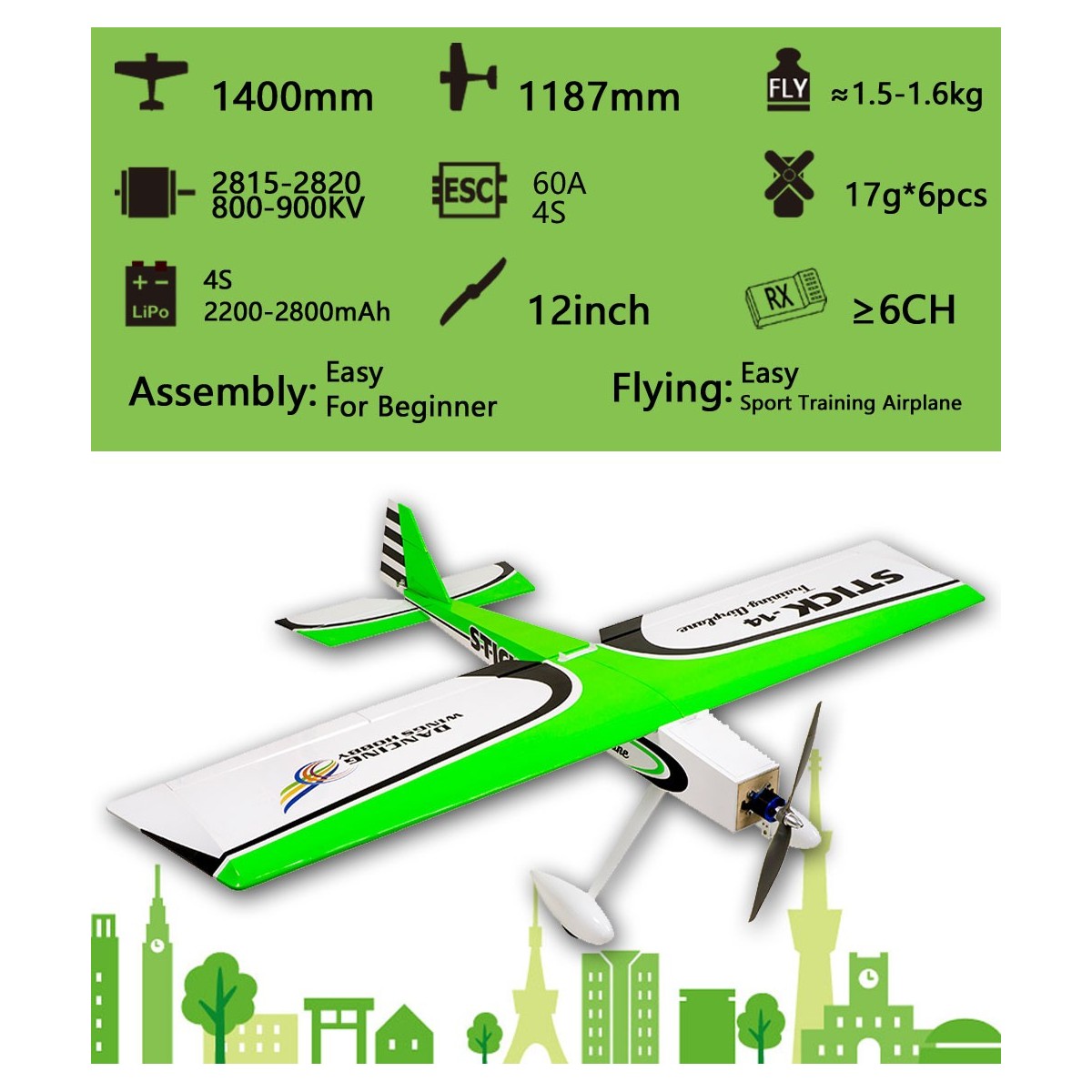 Stick-14 3D 1.40m T14 Kit ARF PNP balsa DW Hobby DW Hobby - Dancing Wings Hobby TCG1404 - 15 Stick-14 3D 1.40m T14 Kit ARF PNP balsa DW Hobby DW Hobby - Dancing Wings Hobby TCG1404 - 15