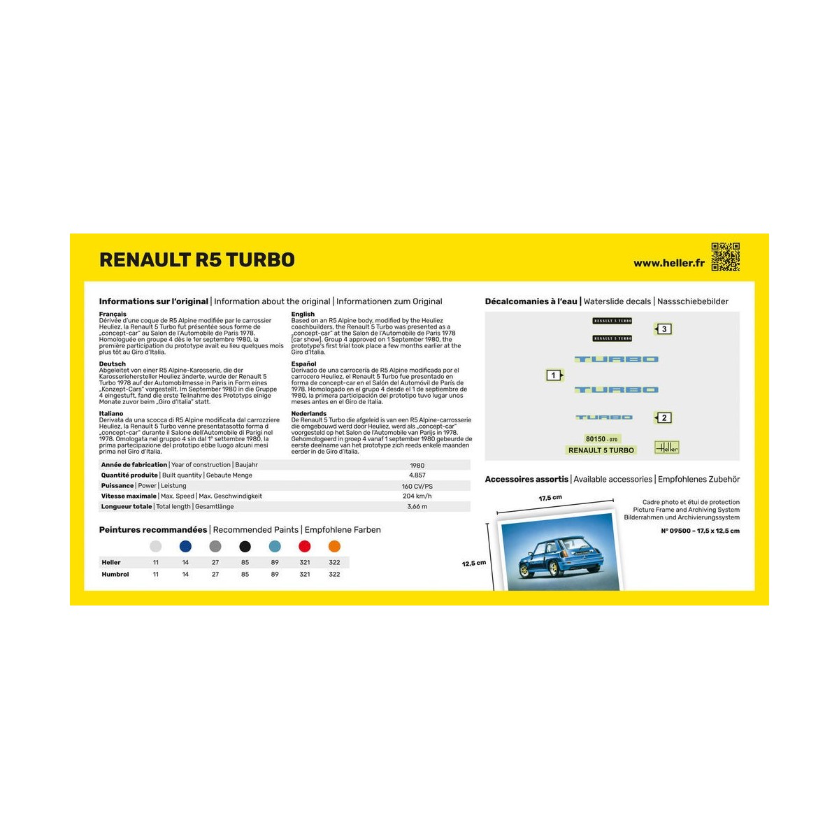 Renault R5 Turbo 1/43 Heller + colle et peintures Heller HEL-56150 - 3