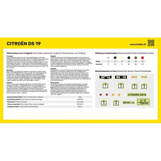 HEL-56162-Citroen DS 19 1/43 Heller + colle et peintures - HEL-56162