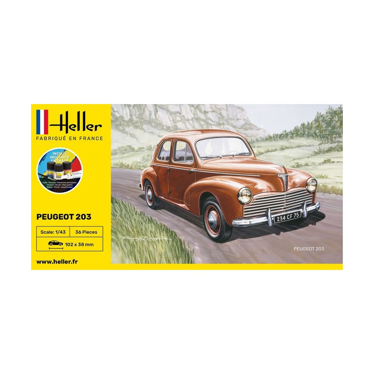 Peugeot 203 1/43 Heller + colle et peintures Heller 56160 - 2 Peugeot 203 1/43 Heller + colle et peintures Heller 56160 - 2