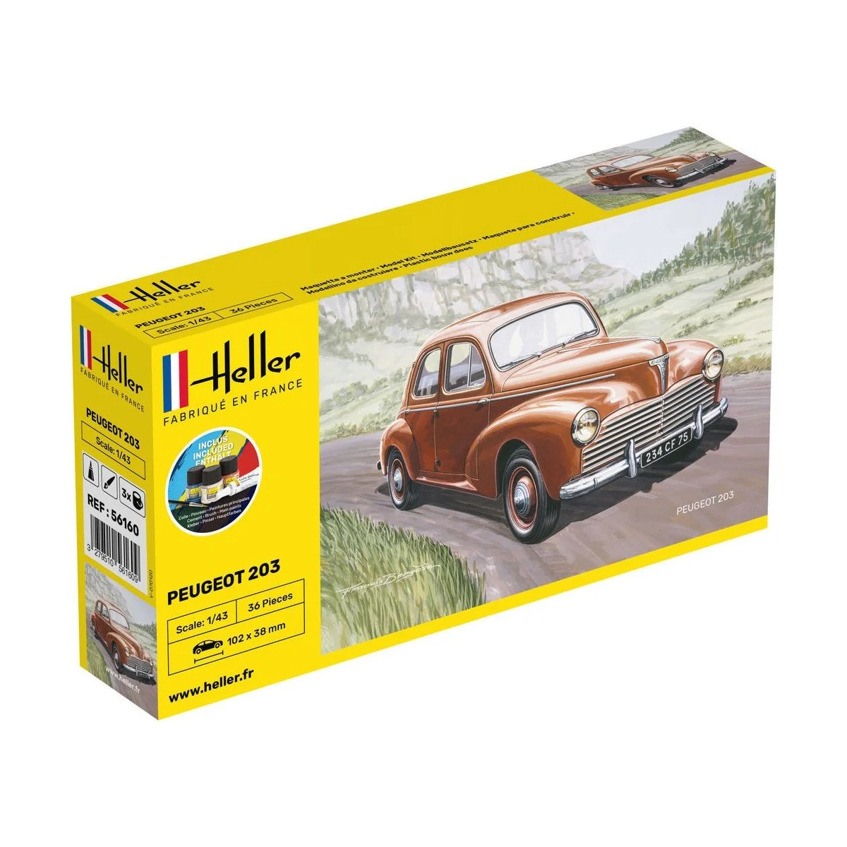 Peugeot 203 1/43 Heller + colle et peintures Heller 56160 - 1 Peugeot 203 1/43 Heller + colle et peintures Heller 56160 - 1