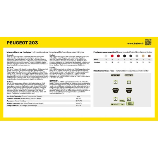 HEL-56160-Peugeot 203 1/43 Heller - glue and paints