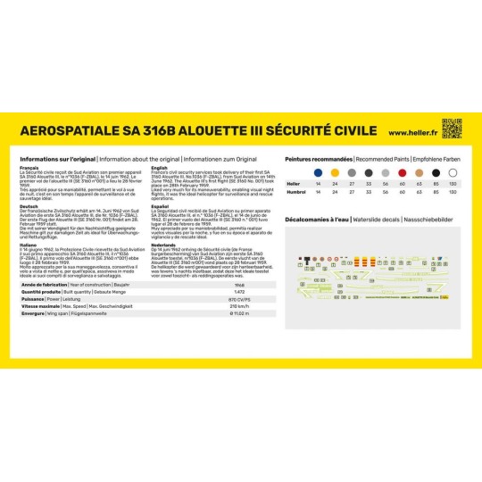 HEL-80289-Alouette III Civil Security 1:72 Heller