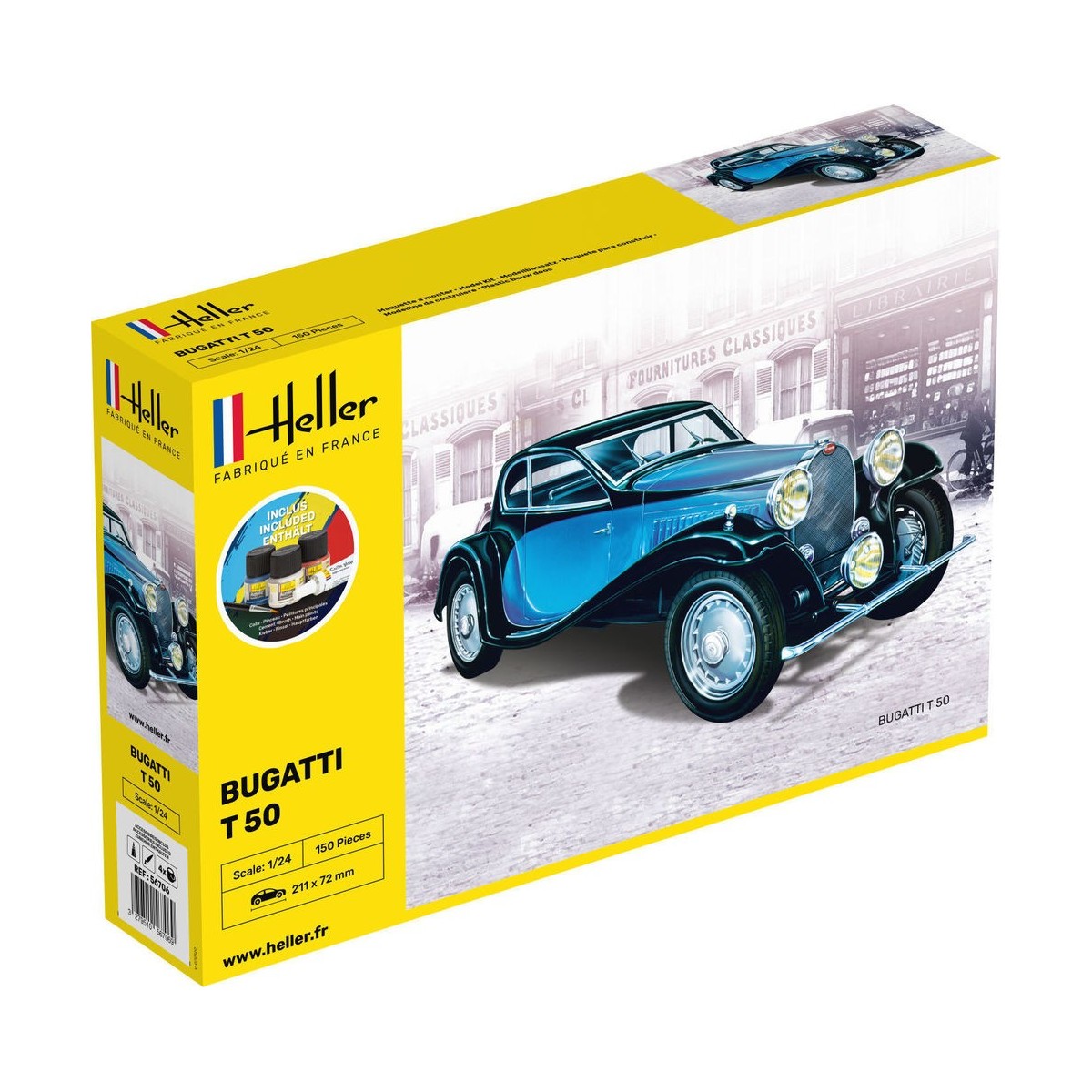 Bugatti T 50 1/24 Heller + colle et peintures Heller HEL-56706 - 1