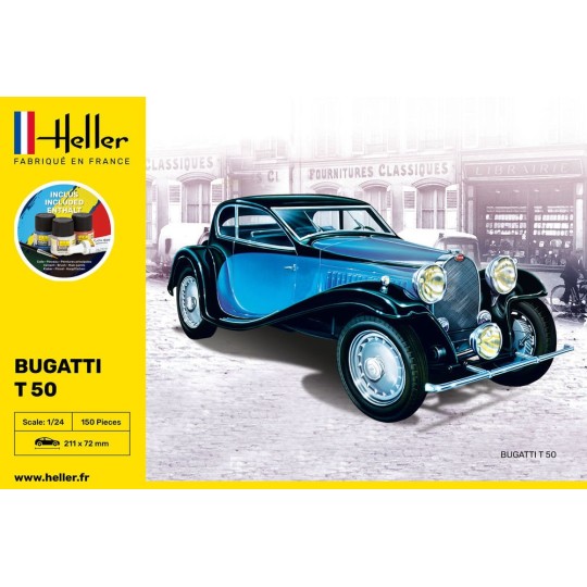 HEL-56706-Bugatti T 50 1/24 Heller + colle et peintures