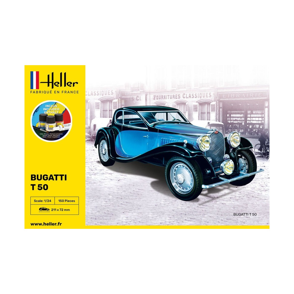 Bugatti T 50 1/24 Heller - glue and paints Heller HEL-56706 - 2