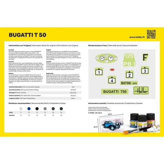 Bugatti T 50 1/24 Heller - glue and paints Heller HEL-56706 - 3 HEL-56706-Bugatti T 50 1/24 Heller - glue and paints - HEL-56706