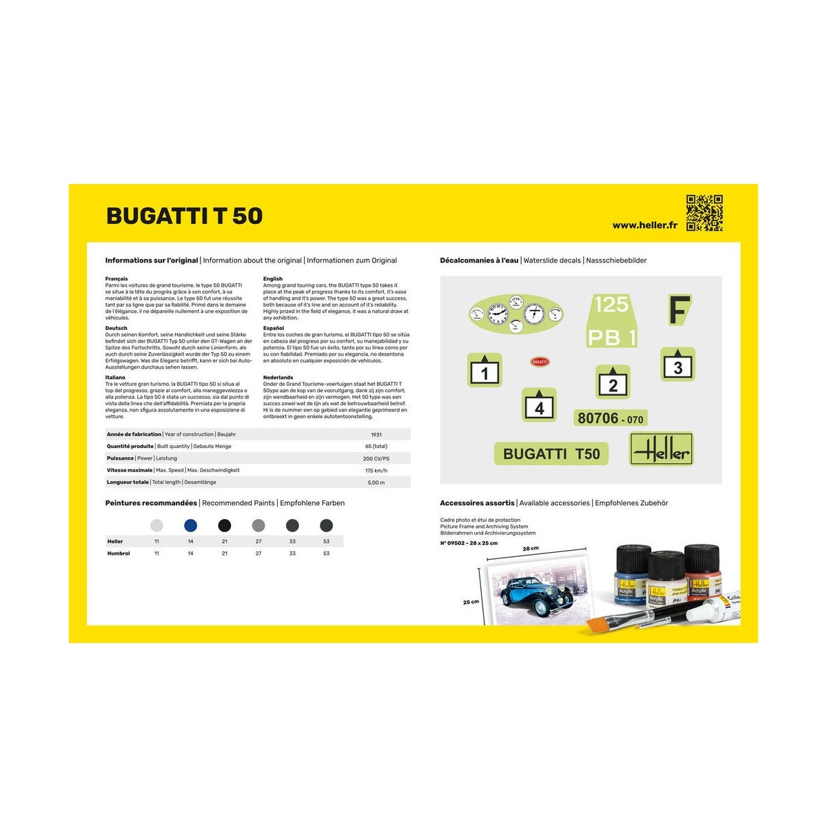 Bugatti T 50 1/24 Heller + colle et peintures Heller HEL-56706 - 3