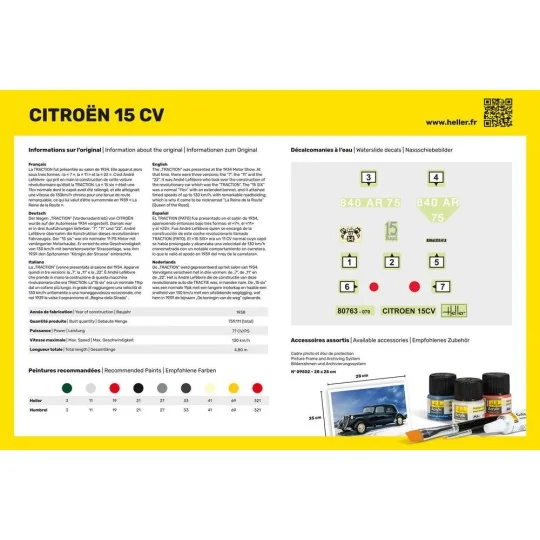 HEL-56763-Citroen 15 CV 1/24 Heller - glue and paints - HEL-56763