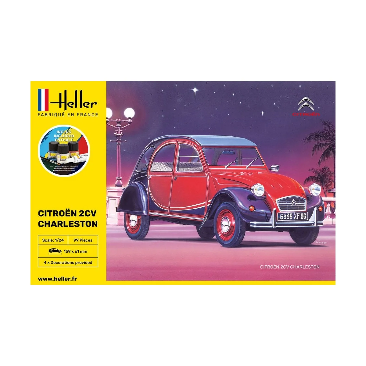Citroen 2CV Charleston 1/24 Heller + colle et peintures Heller HEL-56766 - 2 Citroen 2CV Charleston 1/24 Heller + colle et peintures Heller HEL-56766 - 2