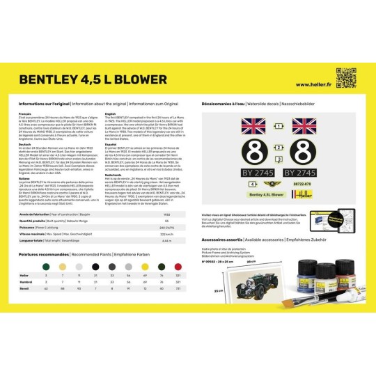 HEL-56722-Bentley 4.5L Blower 1/24 Heller + colle et peintures