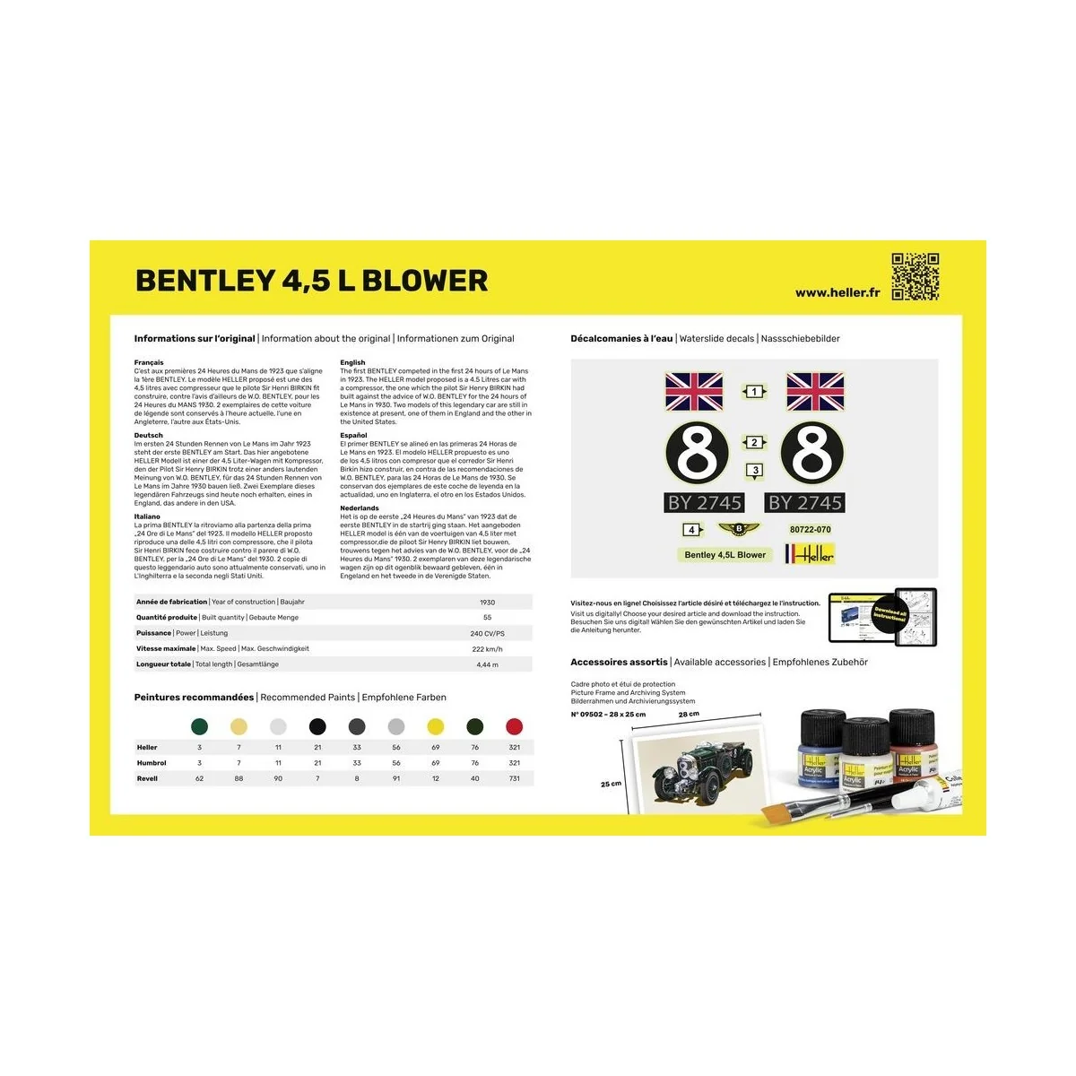 Bentley 4.5L Blower 1/24 Heller + colle et peintures Heller HEL-56722 - 3 Bentley 4.5L Blower 1/24 Heller + colle et peintures Heller HEL-56722 - 3