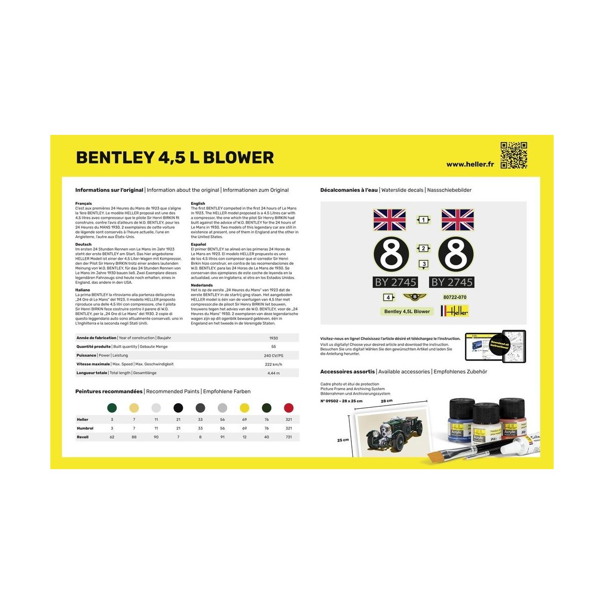 Bentley 4.5L Blower 1/24 Heller + colle et peintures Heller HEL-56722 - 3