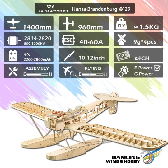 S2601-Hydravion Hansa-Brandenburg W.29 1.40m S26 Kit balsa DW Hobby - S2601