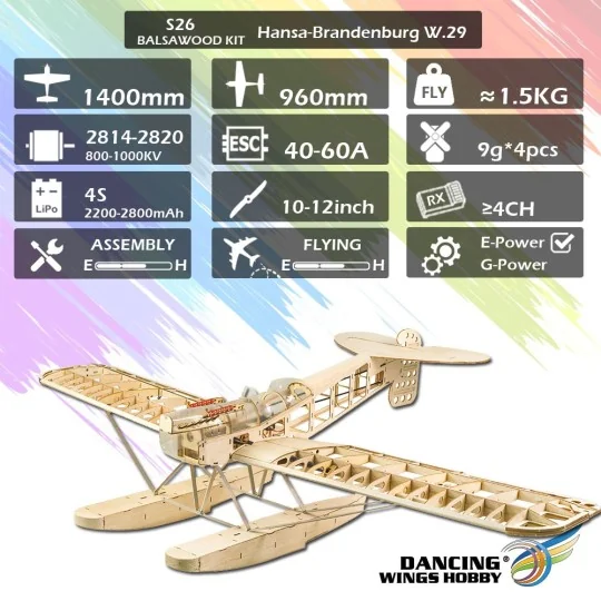 Hydravion Hansa-Brandenburg W.29 1.40m S26 Kit balsa DW Hobby DW Hobby - Dancing Wings Hobby S2601 - 8 S2601-Hydravion Hansa-Brandenburg W.29 1.40m S26 Kit balsa DW Hobby - S2601