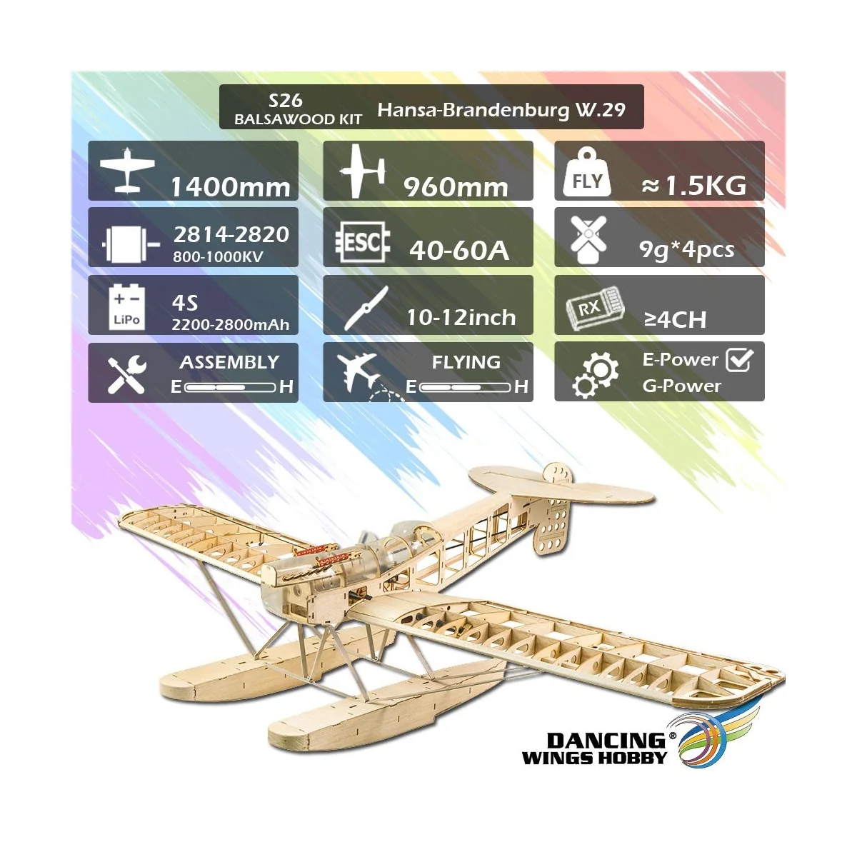 Hydravion Hansa-Brandenburg W.29 1.40m S26 Kit balsa DW Hobby DW Hobby - Dancing Wings Hobby S2601 - 8 Hydravion Hansa-Brandenburg W.29 1.40m S26 Kit balsa DW Hobby DW Hobby - Dancing Wings Hobby S2601 - 8